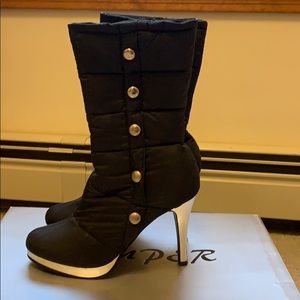 Black Quilted Boots with mirror soles. Size 7